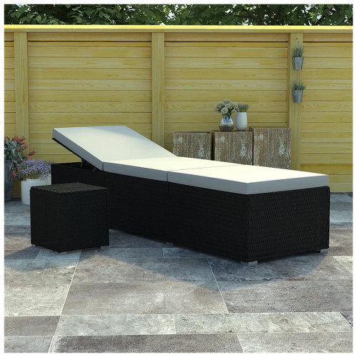 Sun lounger black - pe, rattan